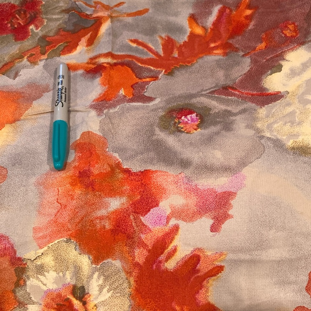Gorgeous vintage georgette silky feeling fabric gray orange watercolor 401